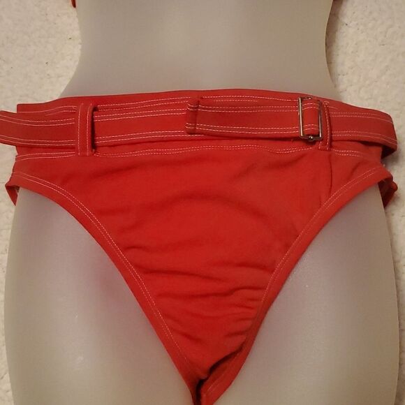 Solid Halter Neck Bikini Swim Top & Belted Logo Hipster Swim Bottom - Picture 2 of 9